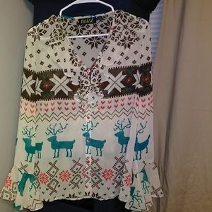 Sheer reindeer button up blouse